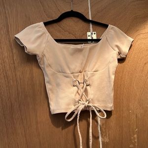 Urban Outfitters Tie Front Scoop Neck Top in Cream